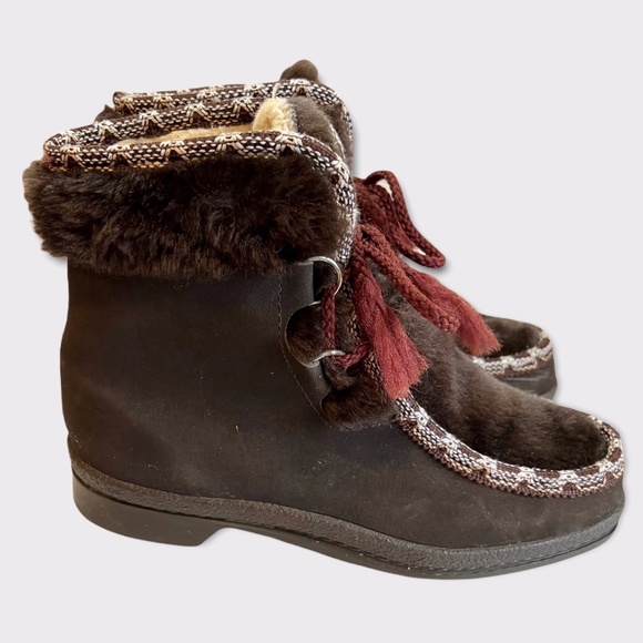 Vintage 70s Snowland Scandinavian Suede and Faux Fur Winter Snow Boots Sz 7 - Picture 4 of 8